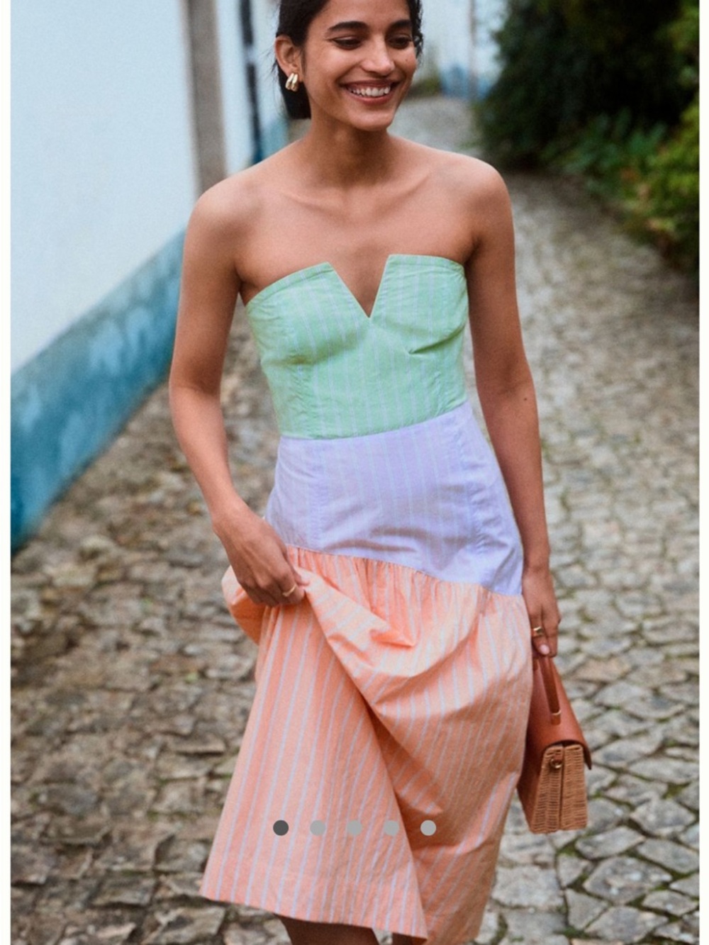 Anthropologie Strapless Colorblock Midi Dress in Mint, Lavender & Peach